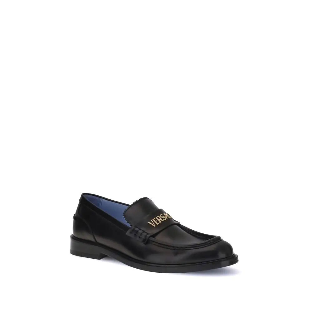 Versace Schwarze Kalbsleder Bos Taurus Slip-On Loafer