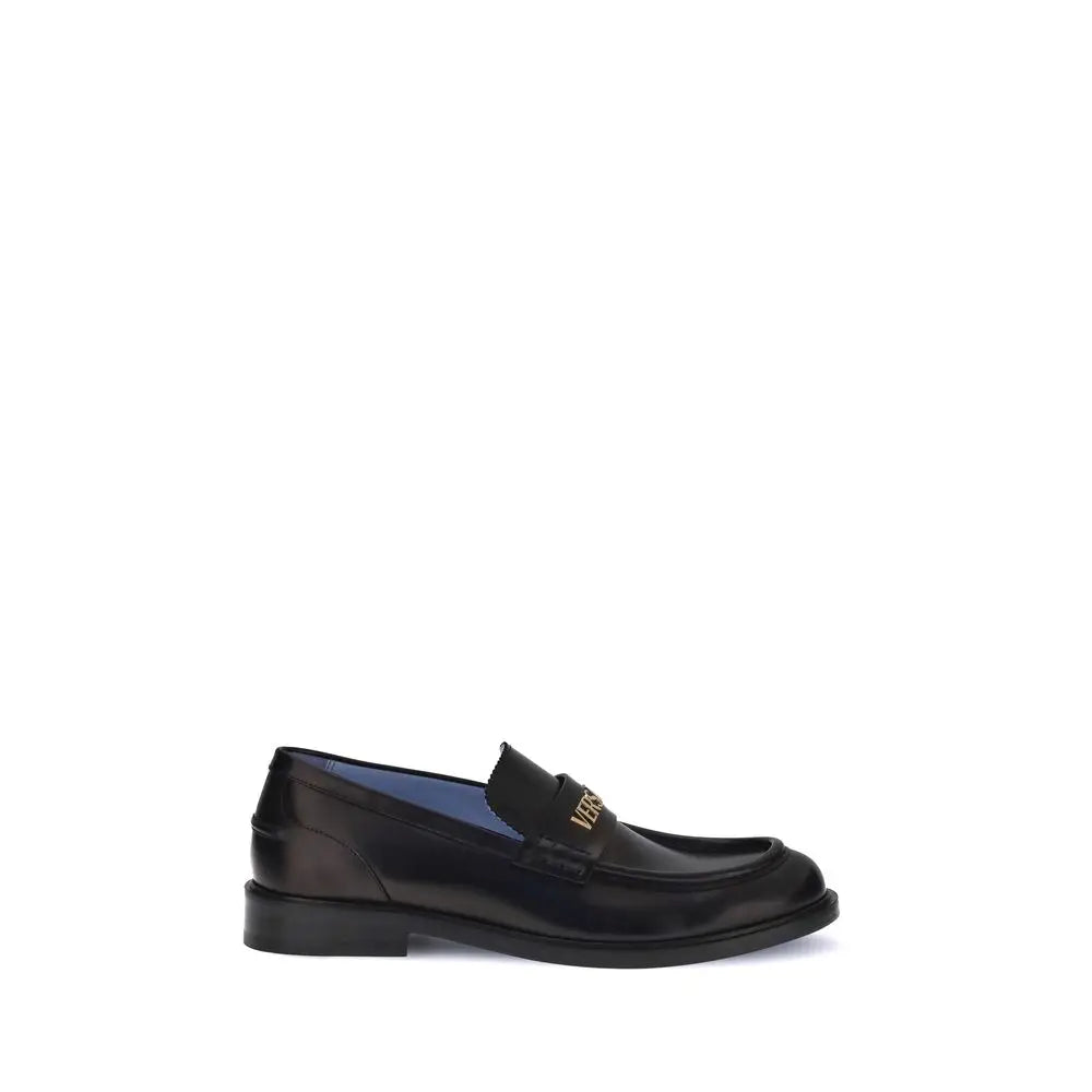 Versace Schwarze Kalbsleder Bos Taurus Slip-On Loafer