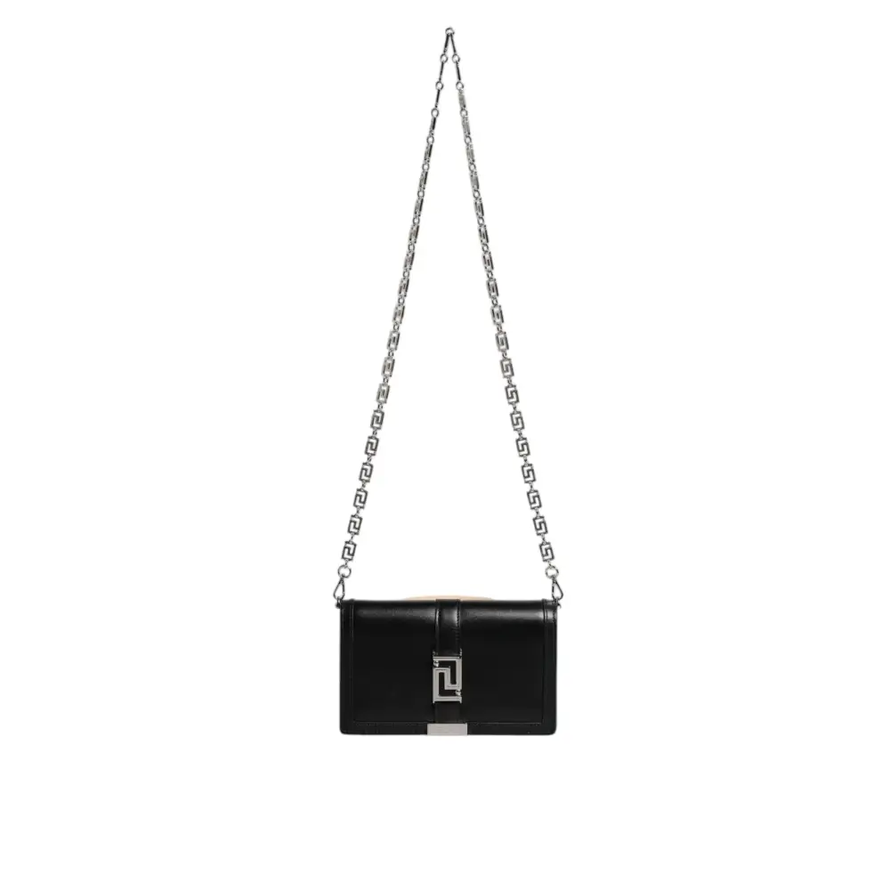Versace Schwarze Kalbsleder-Kettenriemen-Schulter-Crossbody-Tasche