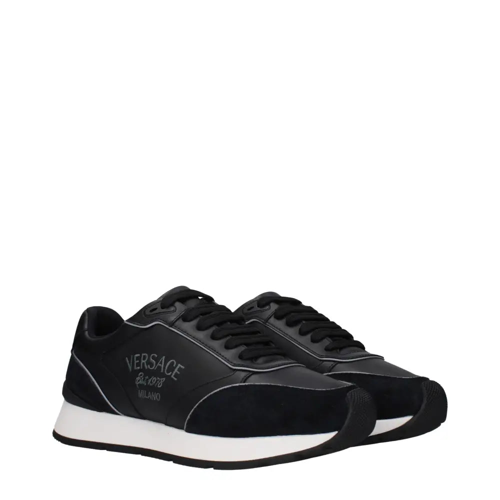 Versace Schwarze Leder Low-Top-Sneaker