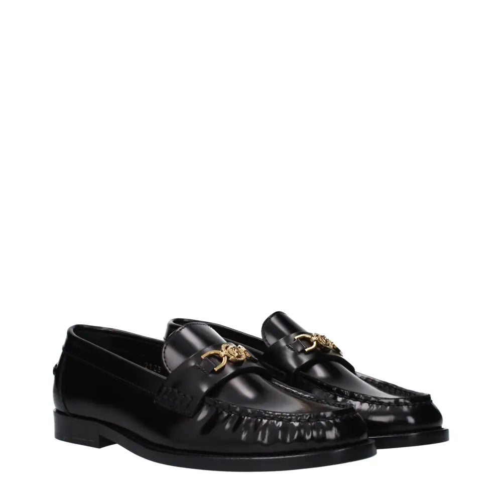 Versace Schwarze Leder Slipper