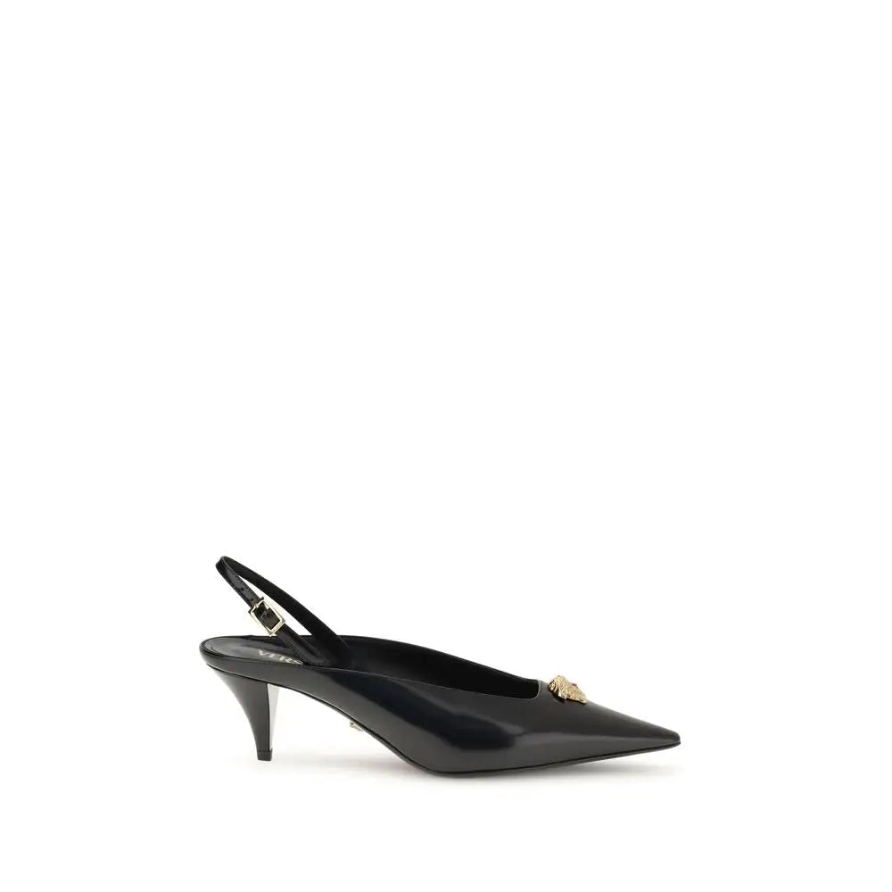 Versace Schwarze Lederpumps mit mittelhohem Absatz - EU37/US7