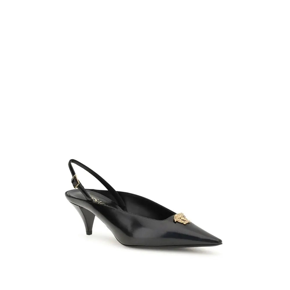 Versace Schwarze Lederpumps mit mittelhohem Absatz - EU37/US7