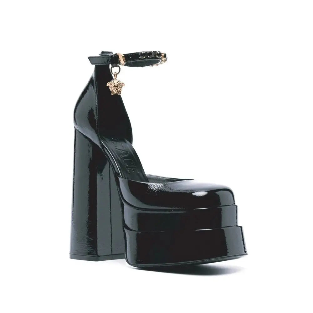 Versace Schwarze Plateau-Sandalen aus Kalbsleder