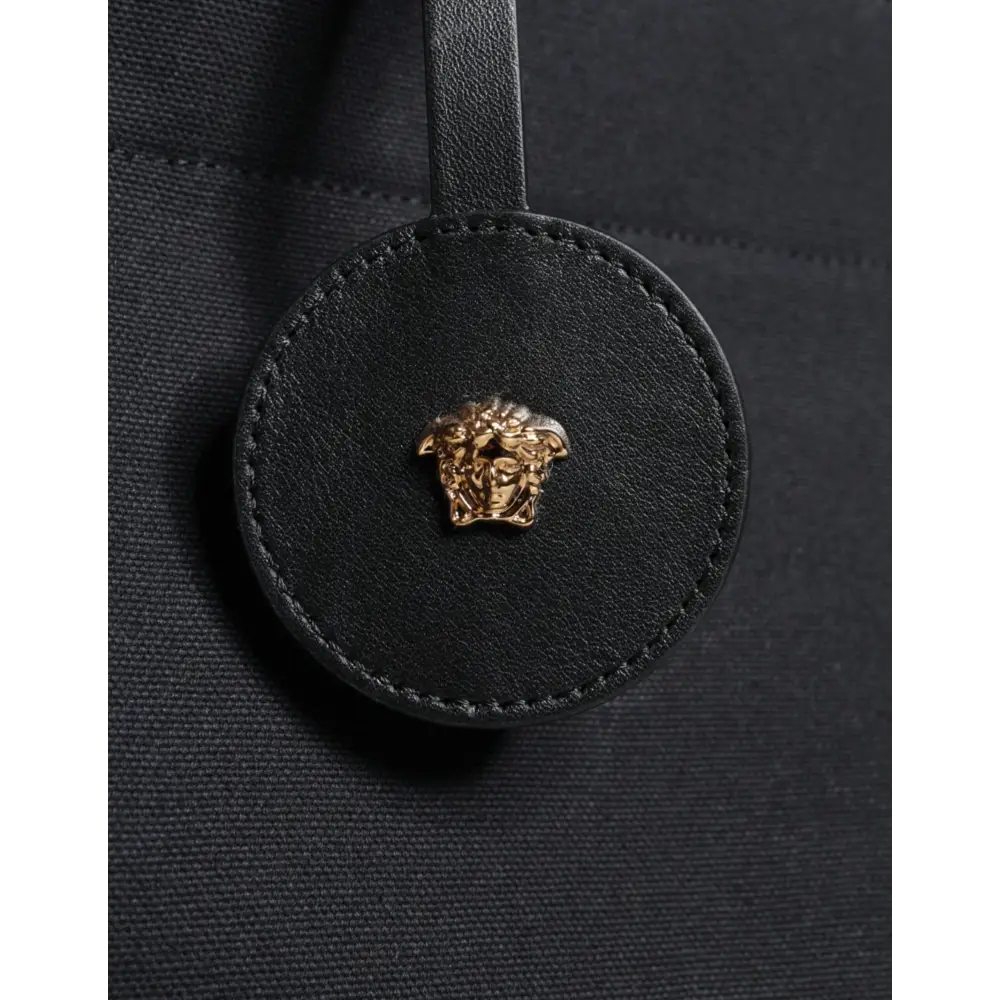 Versace Schwarze Top Handle Canvas Leder Logo Crossbody Tote Bag