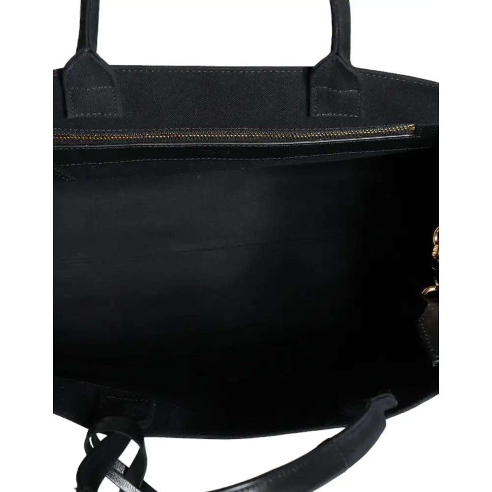 Versace Schwarze Top Handle Canvas Leder Logo Crossbody Tote Bag