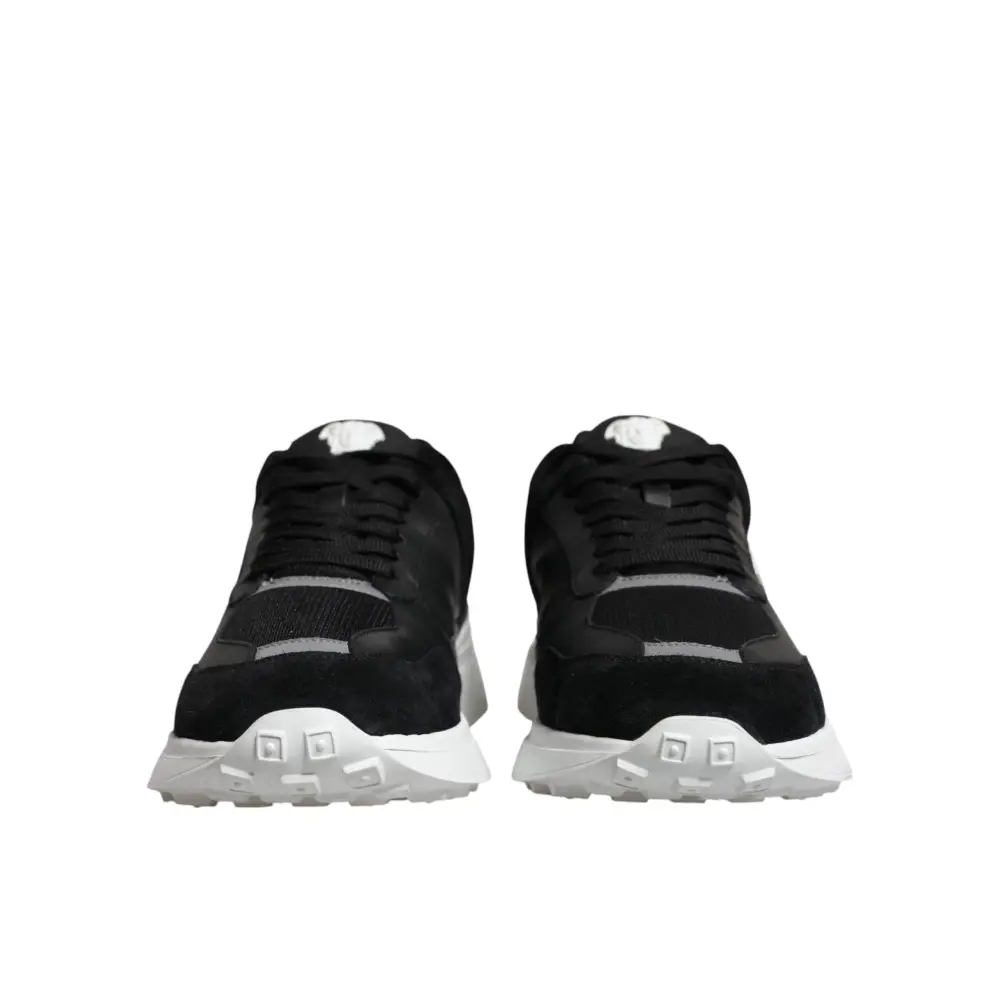 Versace Schwarzer Canvas Quad Fabric Medusa Low Top Sneaker Schuhe