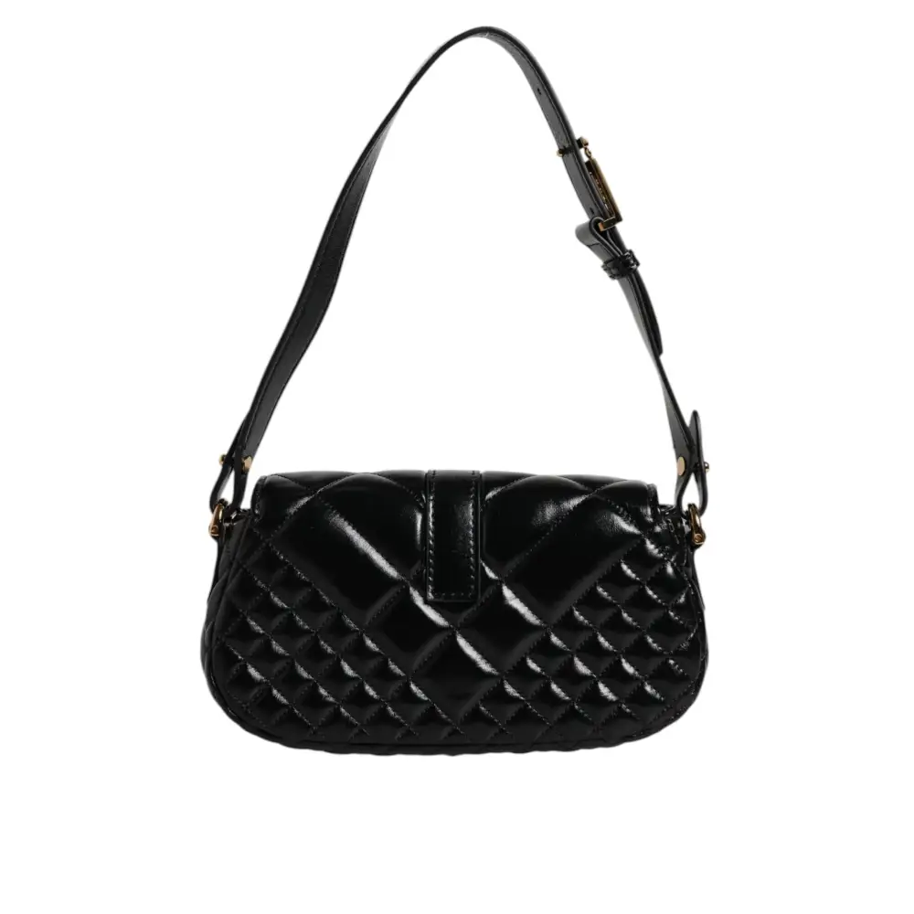 Versace Tasche mit gestepptem Schulterriemen aus schwarzem Kalbsleder