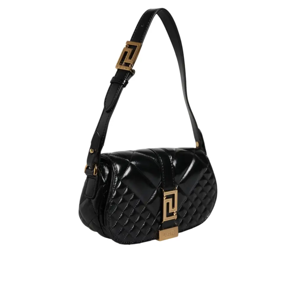 Versace Tasche mit gestepptem Schulterriemen aus schwarzem Kalbsleder