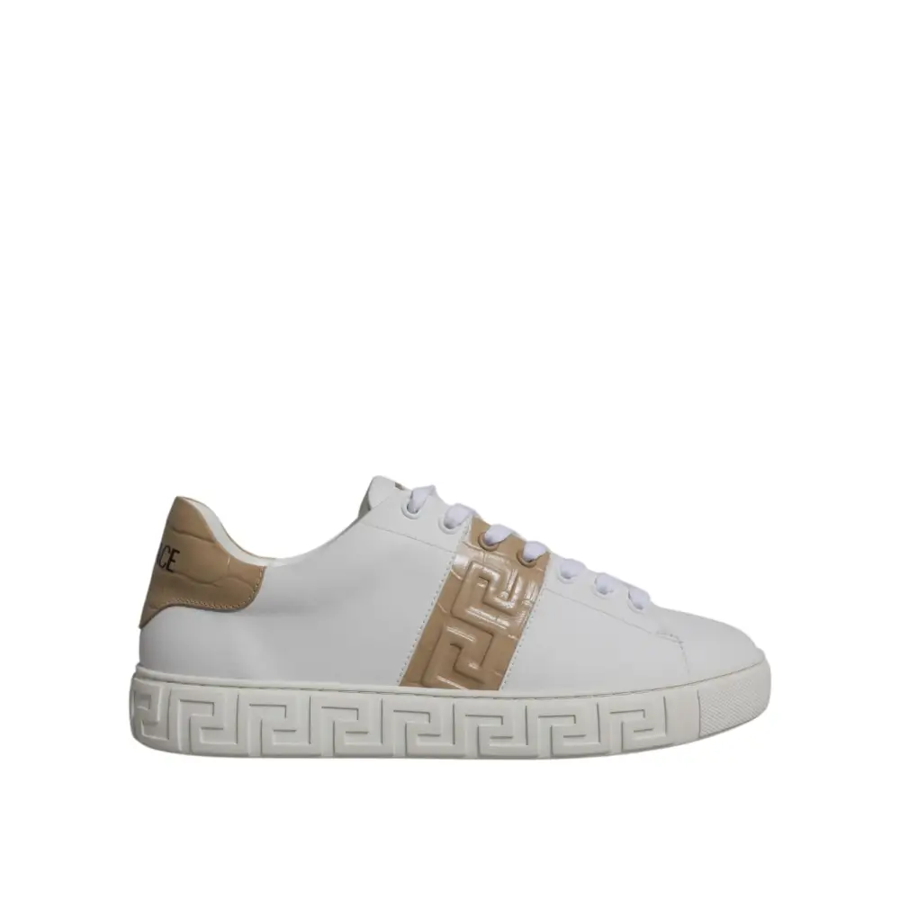 Versace Weiß Braun Greca Print TPU Low Top Männer Turnschuhe Schuhe