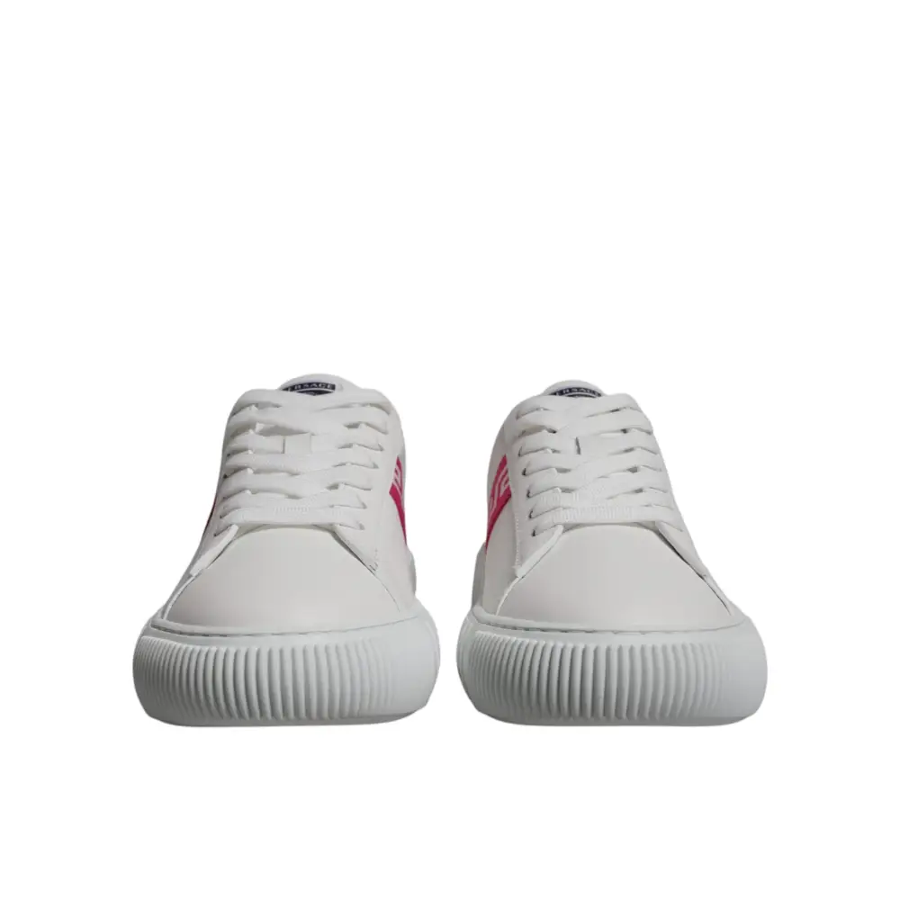 Versace Weiß Rosa Greca Drucken Plattform Low Top Turnschuhe Schuhe - EU42/US9