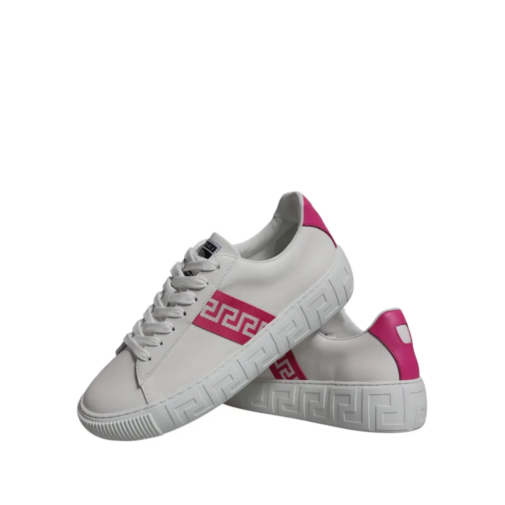 Versace Weiß Rosa Greca Drucken Plattform Low Top Turnschuhe Schuhe - EU42/US9
