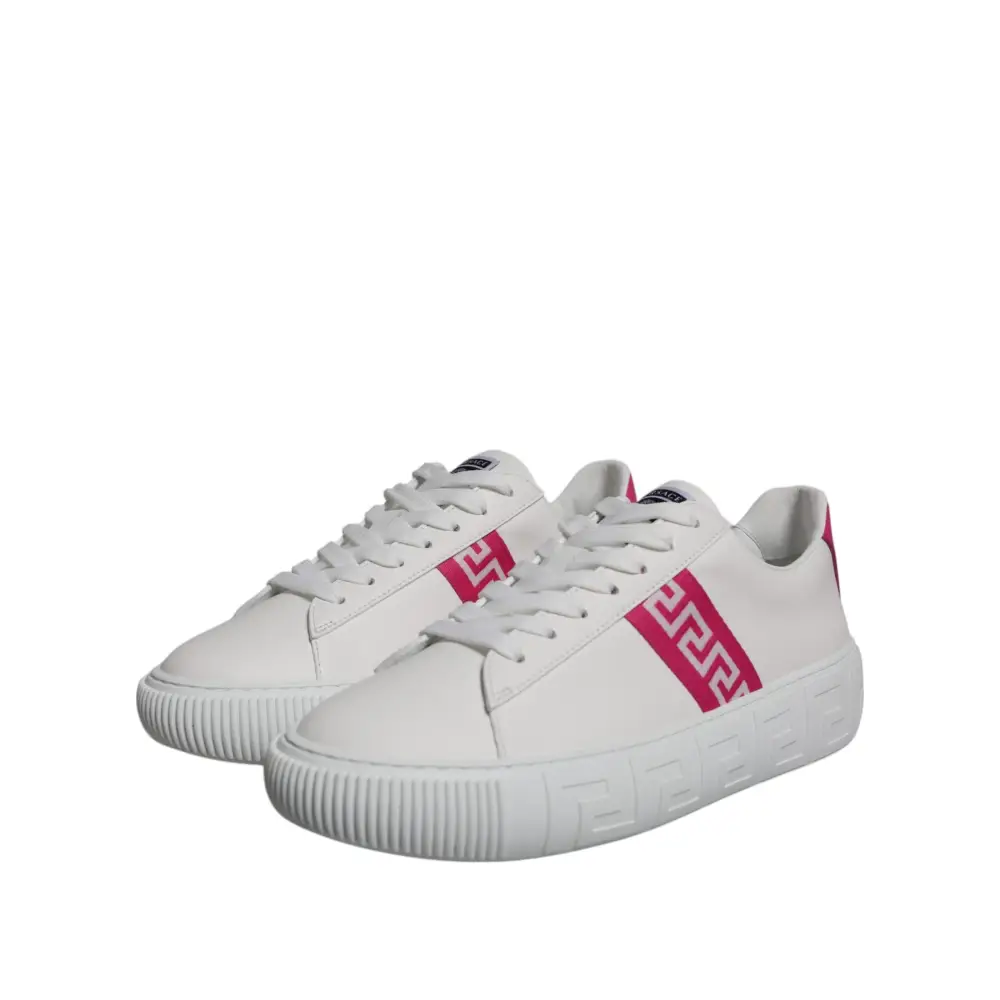 Versace Weiß Rosa Greca Drucken Plattform Low Top Turnschuhe Schuhe - EU42/US9