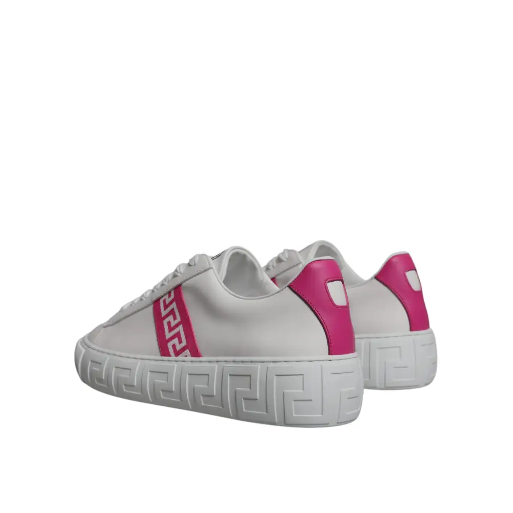 Versace Weiß Rosa Greca Drucken Plattform Low Top Turnschuhe Schuhe - EU42/US9