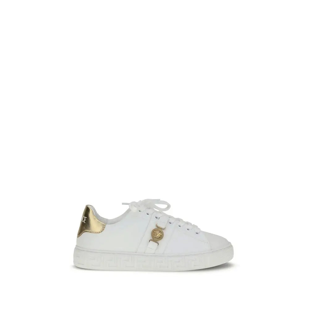 Versace Weiße Kalbshaut Bos Taurus Sneakers mit niedrigem Schaft
