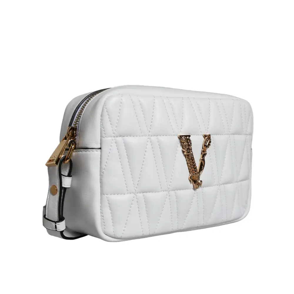 Versace White Quilted Nappa Leather Crossbody Shoulder Bag